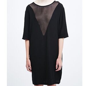 Won Hundred Pinar Black Deep V-Neck Sheer Panel Mini Short Sleeve Dress NWT Sz S